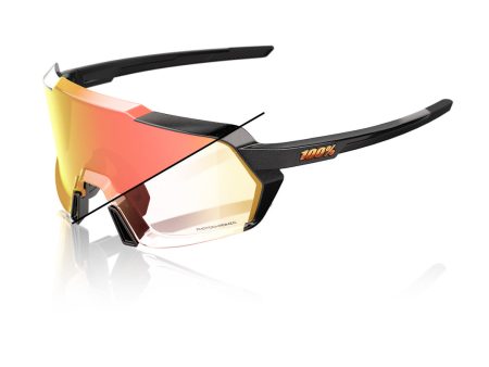 100% KORBIN Cycling Sunglasses - Gloss Metallic Black - Orange Flash Mirror Photochromic Online now