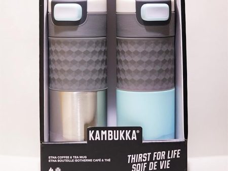 Kambukka Etna 2 Pack Coffee & Tea Mugs | 2X 500ml  Silver & Turquoise Online Hot Sale